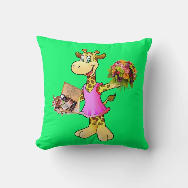 Cojín decorativo Giraffe Chocolate floral verde (Anverso)