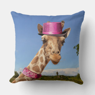 Cojín Decorativo Giraffe en gorra rosa brillante