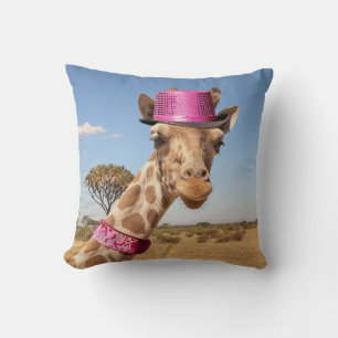 Cojín Decorativo Giraffe en gorra rosa brillante