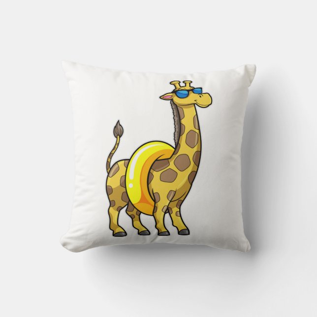 Cojín Decorativo Giraffe on Beach with Swim ring & Sunglasses (Anverso)