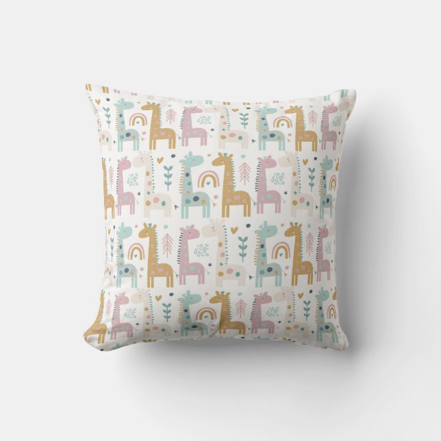 Cojín Decorativo Giraffe y fondo arcoiris (Anverso)