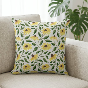 Cojín Decorativo Girasol Acuarela Flor Silvestre Verde Amarillo