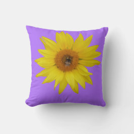 Cojín Decorativo Girasol amarillo con abeja sobre fondo púrpura