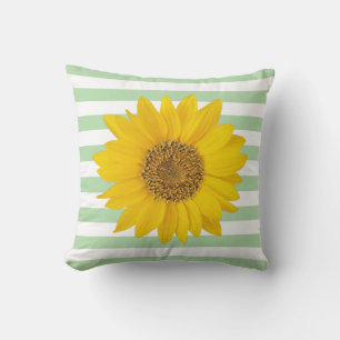Cojín Decorativo Girasol amarillo en franjas blancas y verdes