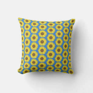 Cojín Decorativo Girasol Amarillo Fondo Azul Flor Floral
