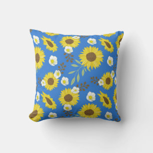 Cojín Decorativo Girasol Amarillo Fondo Flor Floral Azul