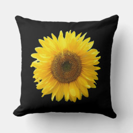 Cojín Decorativo Girasol Amarillo Moderno en Almohadón Negro