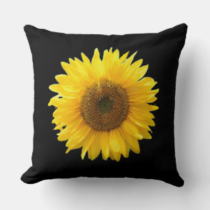 Cojín Decorativo Girasol Amarillo Moderno en Almohadón Negro