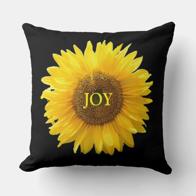 Cojín Decorativo Girasol amarillo moderno en negro (Anverso)