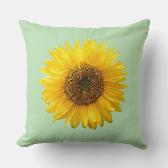 Cojín Decorativo Girasol amarillo moderno en verde limón (Anverso)
