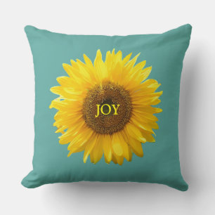 Cojín Decorativo Girasol Amarillo Moderno sobre Azul Turquesa