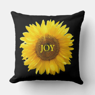 Cojín Decorativo Girasol Amarillo Moderno sobre Negro