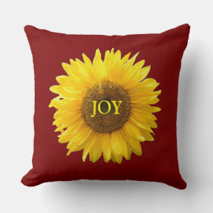 Cojín Decorativo Girasol Amarillo Moderno sobre Rojo Carmesí