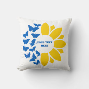 Cojín Decorativo Girasol azul/amarillo. Texto personalizado. ¡Perso