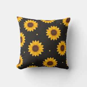 Cojín Decorativo Girasol de Fondo Negro - Granja Moderna Estilo Cas