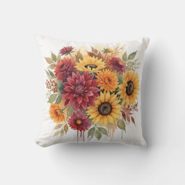Cojín Decorativo Girasol de otoño rústico y dalia de Borgoña