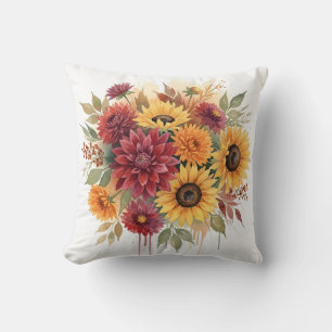 Cojín Decorativo Girasol de otoño rústico y dalia de Borgoña