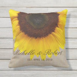Cojín Decorativo Girasol en Burlap Personalizado de boda rural rúst