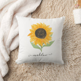 Cojín Decorativo Girasol Rústico con Nombre Personalizado en Script