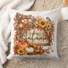 Cojín Decorativo Girasol rústico y calabaza Bienvenida floral de ot
