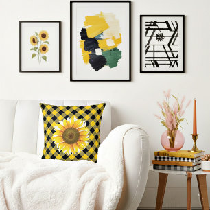 Cojín Decorativo Girasol sobre cuadros escoceses