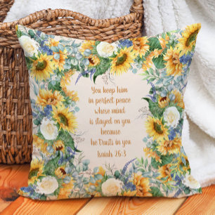 Cojín Decorativo Girasol Versículo Bíblico Mantén la Paz Perfecta