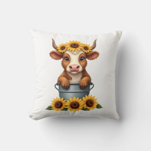 Cojín Decorativo Girasol Vintage Vaca Highland en Cubo Floral Fa