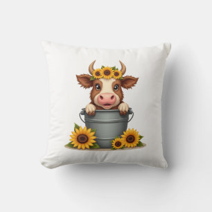 Cojín Decorativo Girasol Vintage Vaca Highland en Cubo Floral Fa