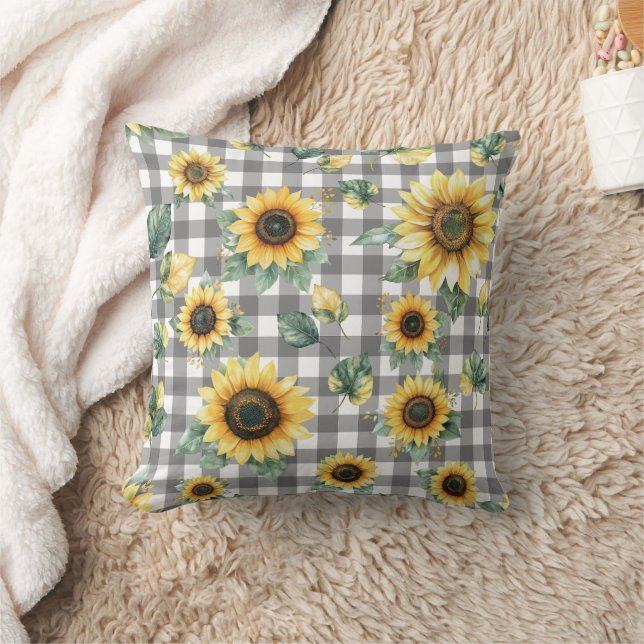 Cojín Decorativo Girasol y Gingham Granja Rústica  (Manta)