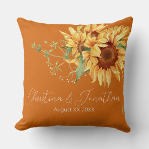 Cojín Decorativo Girasoles al acuarela sobre naranja quemado