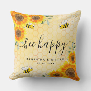Cojín Decorativo Girasoles amarillos abejas boda rústica pareja
