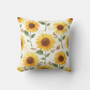 Cojín Decorativo Girasoles Amarillos Acuarela Floral Caprichoso