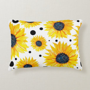 Cojín Decorativo Girasoles Amarillos Patrón Fondo Blanco