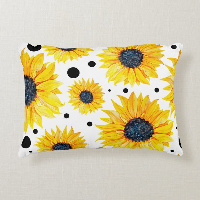 Cojín Decorativo Girasoles Amarillos Patrón Fondo Blanco (Anverso)