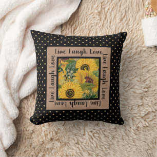 Cojín Decorativo Girasoles Black Gold Lunares Vive Ríe Ama Th