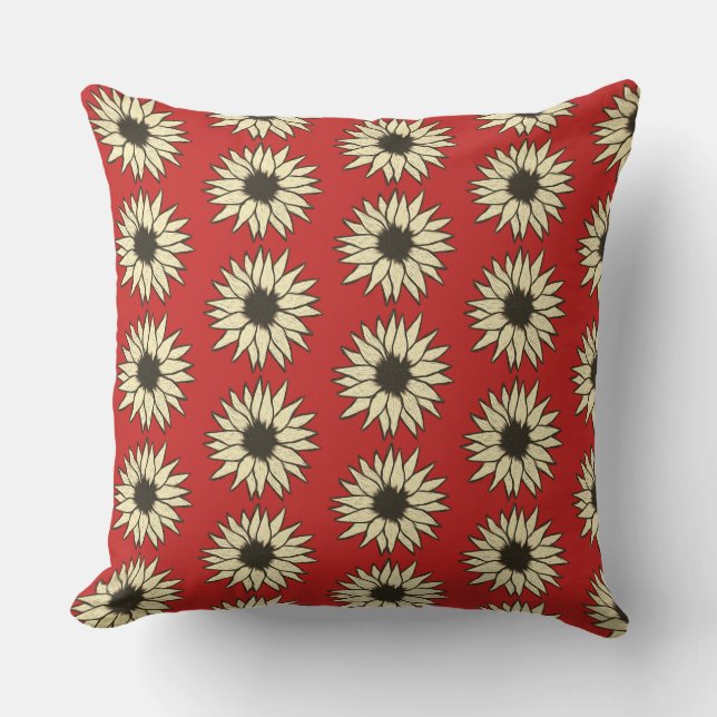 Cojín Decorativo Girasoles De Marfil En Gran Tamaño Rojo (Anverso)