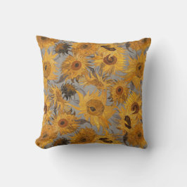 Cojín Decorativo Girasoles de Vincent Van Gogh Gris Amarillo