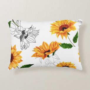Cojín Decorativo girasoles dibujados a mano: patrón amarillo vibran