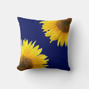 Cojín Decorativo Girasoles Elegantes sobre Azul Marino