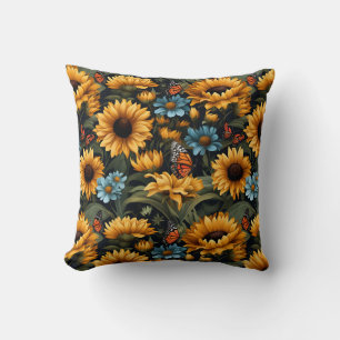 Cojín Decorativo Girasoles Mariposas Flores Silvestres