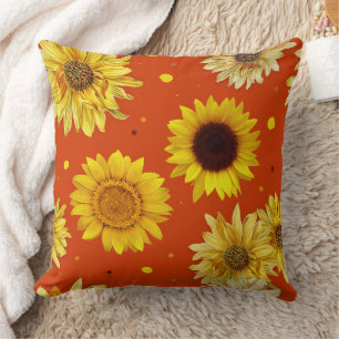 Cojín Decorativo Girasoles Puntos Naranja