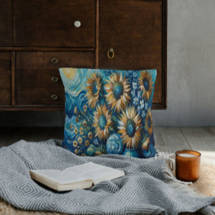 Cojín Decorativo Girasoles radiantes con entorno azul tranquilo