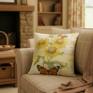 Cojín Decorativo Girasoles y mariposa