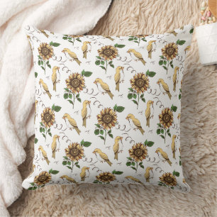Cojín Decorativo Girasoles y pájaros vintage Botánico floral vintag