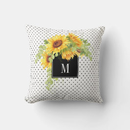 Cojín Decorativo Girasoles y patrón punteado con tu monograma