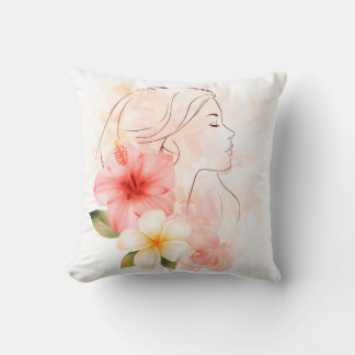 Cojín Decorativo Girl close her eyes whithe flower-watercolor