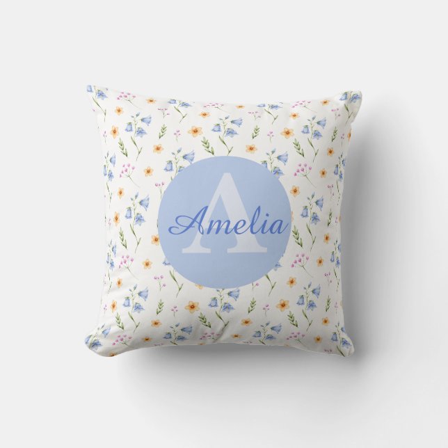 Cojín Decorativo Girls Floral Pattern Monogram Name Kids Pillow (Anverso)