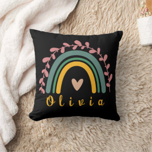 Cojín Decorativo Girly Boho Rainbow con nombre personalizado