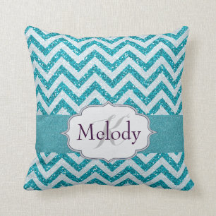 Cojín Decorativo Girly Chevron Aqua Turquoise Blue Sparkle Purpurin