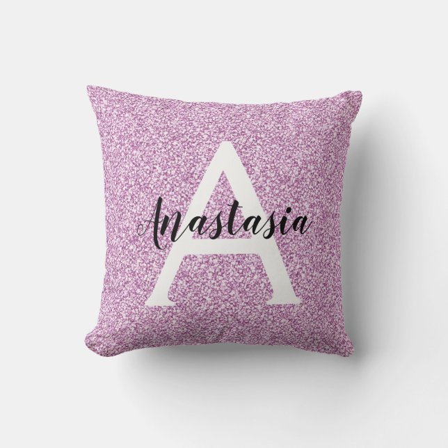 Cojín Decorativo Girly Glam Purpurina púrpura esparkles Monograma N (Anverso)